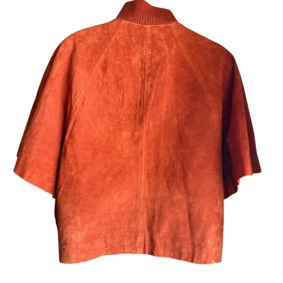 Révue rust orange Suede leather Cape Jacket with Knit Trim & Statement Buttons - Picture 7 of 7